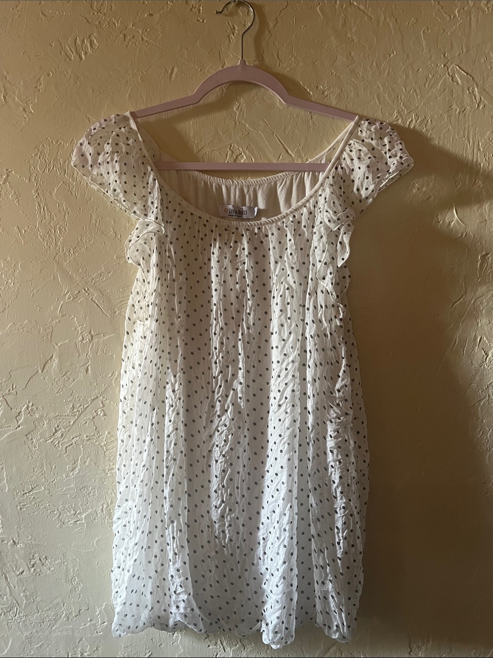 LUISA RICCI Layered White Polka Dot Silk blouse